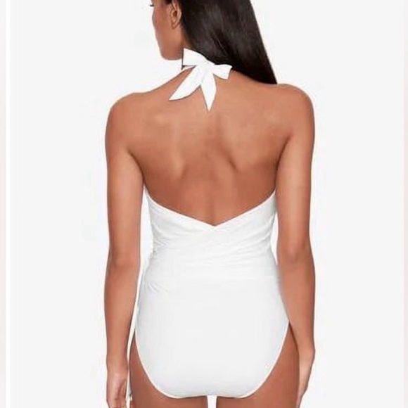 Lauren Ralph Lauren White Halter Side Tie Tummy Control One-Piece Swimsuit - Picture 2 of 8